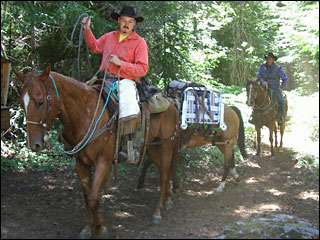 Volunteers on foot, horseback rescue girl